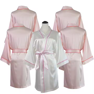 Robe de mariée élégante de luxe en <span class=keywords><strong>satin</strong></span> de soie pour <span class=keywords><strong>femme</strong></span>, avec passepoil contrastant, manches trois-quarts, coupe <span class=keywords><strong>kimono</strong></span> courte, avec poches, pour la fête - Product Image 4