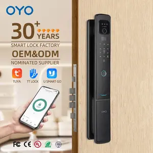 OYO Serrure de porte intelligente pour l'extérieur avec caméra Porte en métal élégante unique Empreinte digitale électronique WiFi IP Network Compatible Front Entry