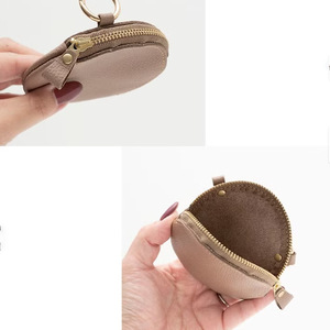Japanese style PU leather women's zippered mini portable round coin purse with lychee pattern, perfect for storing <b>small</b> items. - Product Image 4
