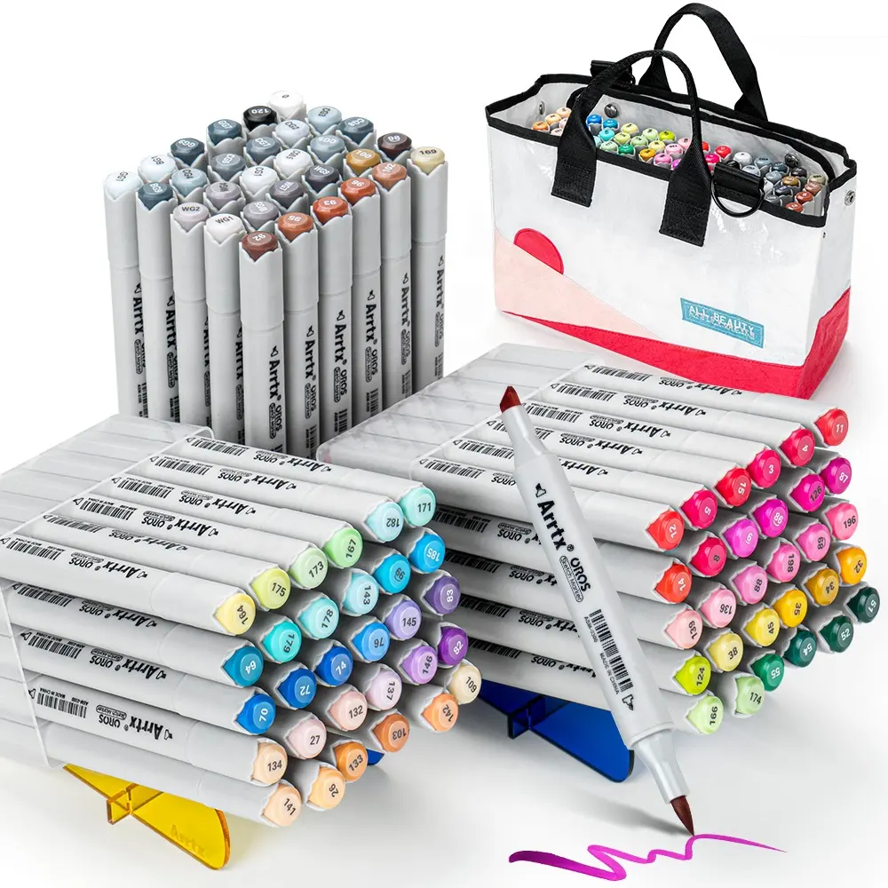 Arrtx OROS 90 Colors Alcohol Ink Based Art Markers Dual Tip Brush Maker Pens Professional Drawing Marker Set Art Design