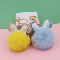 Porte-clés en peluche Mickey à pois avec pompon mignon et créatif, pendentif de sac et de clés de voiture