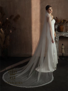 क्वीन्सटाउन उच्च गुणवत्ता वाली कढ़ाई आईलाइनर एज लंबी ट्रेन ब्राइडल घूंघट सरल सुरुचिपूर्ण एक परत वाली दुल्हन शादी का घूंघट - Product Image 2