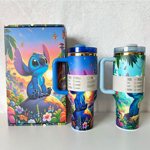 New Wholesale 40oz Luxury Cute Print Stainless Steel Insulated Tumbler Portable Camping Travel Thermal Cup with Handle - Product Image 4