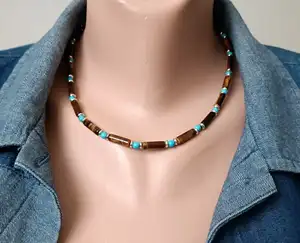 Natural stone bar 18 inch choker necklace