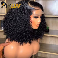 Perruques Courtes Bob Frisées Kinky Pas Chères en Cheveux Humains Naturels Vietnamiens Sans Colle, Perruques Lace Front pour Femmes Noires, Perruques Frontales HD Lace