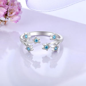 แหวนเงิน925ฟ้ารูปดาวลูกบาศก์เซอร์โคเนียปรับได้สีเงินและความฝันแหวนซ้อนบนท้องฟ้า - Product Image 3