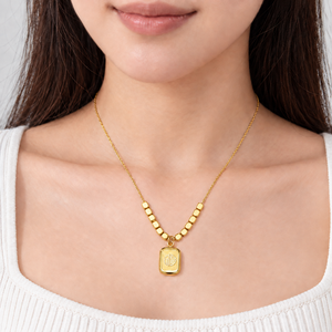 Collier pendentif motif Fortune en or, acier inoxydable, placage sous vide or 24 carats, 40,5 + 5,5 cm, 5,8 g - Product Image 5