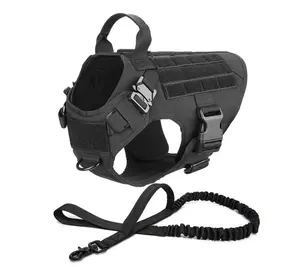 Rompi taktis hewan peliharaan tahan lama K9, harness anjing tugas berat latihan hewan peliharaan luar ruangan, harness anjing dan kalung anjing