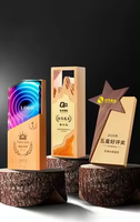 2024 vente en gros usine Souvenir cadeau en bois rond cristal verre trophée Sublimation Prix Plaque