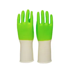 Vente directe en usine de gants en caoutchouc bicolores, imperméables, durables et confortables