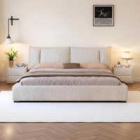 Lit double haut en chêne, moderne et minimaliste, en chenille crémeuse, réglable, durable, écologique, multifonctionnel, pour chambre parentale