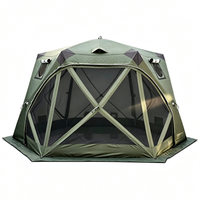 Tenda Sauna Terisolasi 6 Sisi Bentuk Heksagonal untuk Memancing di Es, 3.6M 220g 420D Oxford, dengan Lubang Cerobong/Perapian dan Jendela Jaring Transparan Besar