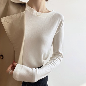 Sous-vêtement thermique épais et chauffant pour l'hiver-<span class=keywords><strong>T</strong></span>-<span class=keywords><strong>shirt</strong></span> à manches longues de couleur unie-Top en <span class=keywords><strong>coton</strong></span> ajusté pour femmes - Product Image 2