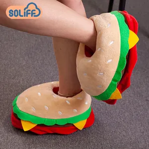 Stuffed Food Home Shoes Warm Women Gifts Furry Plush Hamburger Fries Pizza Bread Women Slippers
