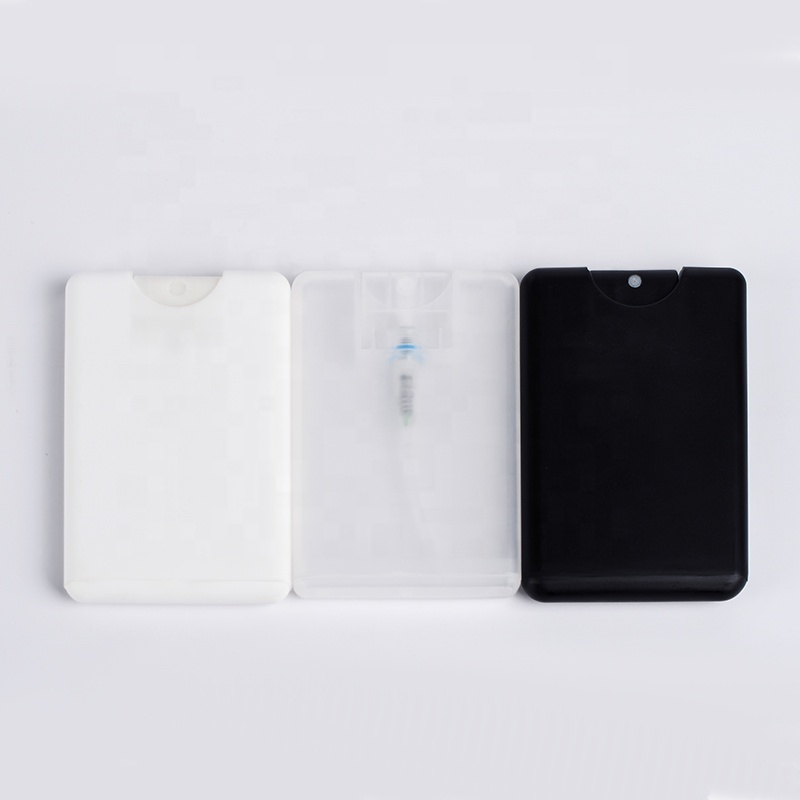 Free sample empty square pocket spray bottle 20ml clear white black Credit Card plastic perfume spray bottle
