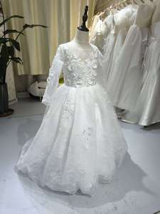 S2377N 2026 Nuovo Stile <span class=keywords><strong>Abito</strong></span> da Damigella Bianco in <span class=keywords><strong>Tulle</strong></span> Soffice a Maniche Lunghe con Fiori 3D per Compleanno e Matrimonio - Product Image 5