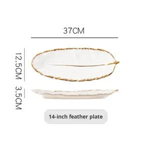 Stoviglie in Ceramica di Lusso Leggero con Bordo Dorato, Design Moderno Minimalista a Foglia di Smeraldo, per Bistecche/Pesce/Foglia di Banana/Dessert/Gioielli - Product Image 6