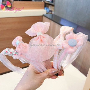 BELLEWORLD Factory Korean Summer Design <strong>Hot</strong> Selling Head Bands for Girls Kids Non Sleep Princess <strong>pink</strong> Color Sweet Bow <strong>Headbands</strong> - Product Image 1