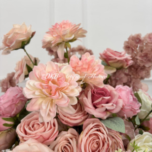 Boule de fleurs artificielles en soie rose poussiéreux de 50 cm, fleurs de cerisier roses personnalisées, <span class=keywords><strong>dahlia</strong></span>, rose, mélange de fleurs, décoration de centre de table - Product Image 5