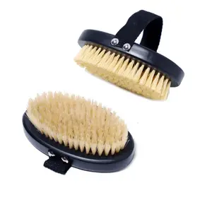Custom Dry Brushing Body Brush with Black Oval Wood Soft Vegan Bristle Exfoliating Back Scrubber Massager for Skin Care Shower