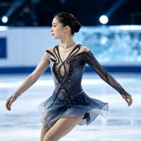 Costume de patinage artistique gris bleu dégradé avec strass, jupe en maille ajourée à dos ouvert pour filles et adultes, compétition de danse sur glace