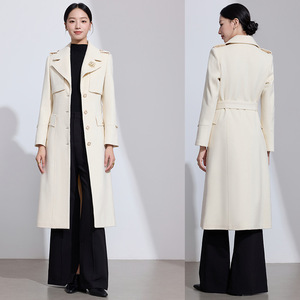 Women's Off White Wool <b>Blend</b> Coat Mid Length Slim Fit Warm Autumn Winter Wear - Product Image 1