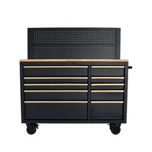 Wholesale Matte Black Powder Coated Steel 10 Drawer <b>Rolling</b> <b>Tool</b> Cabinet with Wooden Top for Garage Use - Product Image 1