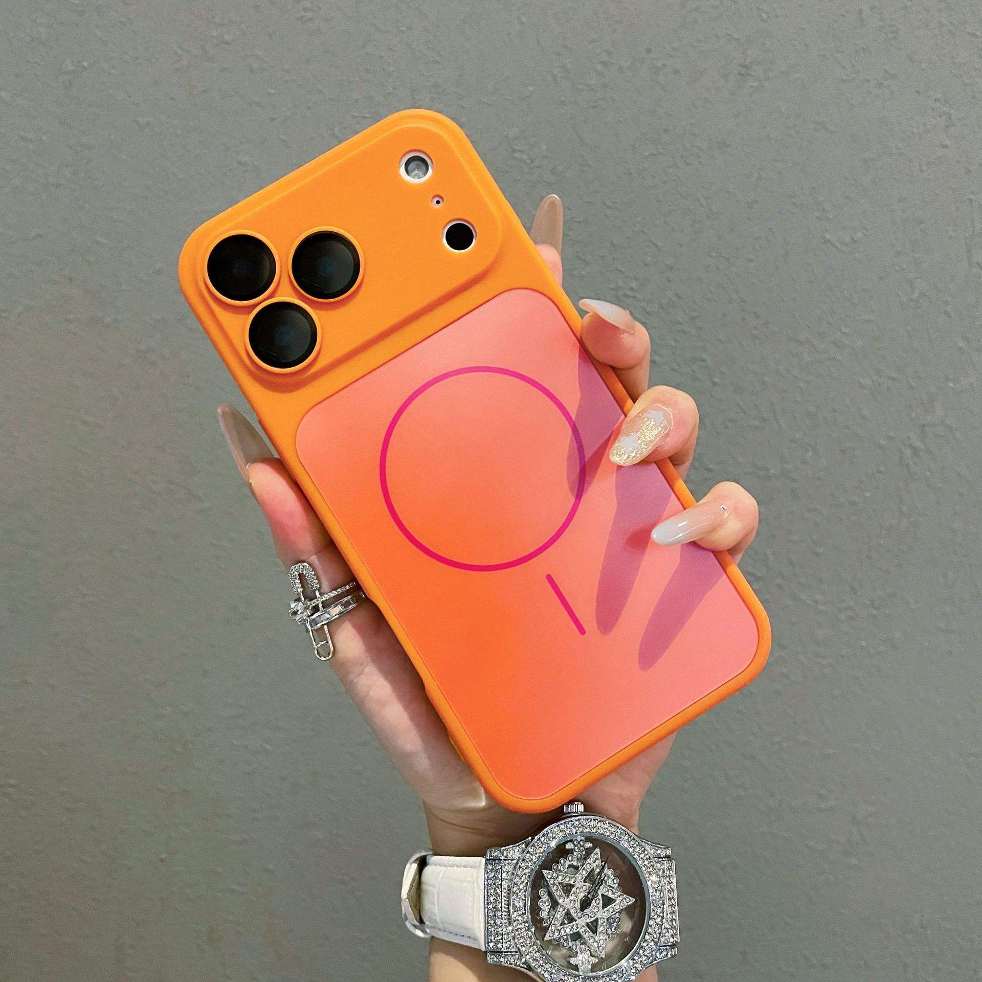Coque de téléphone orange avec grande fenêtre - Modèle Seconds Change 17