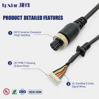 Connecteur d'aviation femelle GX12 PHR-7 7P 2.0mm avec faisceau de câbles personnalisé et fils de signal multicolores