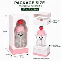Vaso de vidrio de sosa-caliza personalizado de 700 ml con forma de oso, tapa de sombrero de paja y decoración de frutas, proveedor OEM ODM para venta al por mayor, al por menor y embalaje de regalo