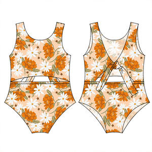 Wholesale Western Print <strong>Girl</strong> Swimsuit Double Layer Baby One Pieces Swim Wear Custom Pattern Kids <strong>Bathing</strong> <strong>Suit</strong> - Product Image 2