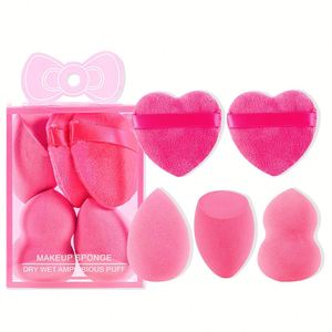 Set de 5 Esponjas de Maquillaje Love Puff, Esponja para Base de Maquillaje con Efecto Cojín de Aire, Esponja para Polvo Húmedo y Seco, Triangular, Cuadrada, con Estampado de Gotas - Product Image 3