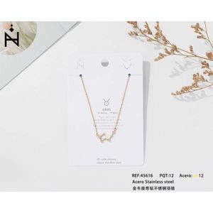 Collar con Signo Zodiacal Aries, Acero Inoxidable, Chapado en Oro, Cadena con Colgante, Joyería para Mujer - Product Image 1