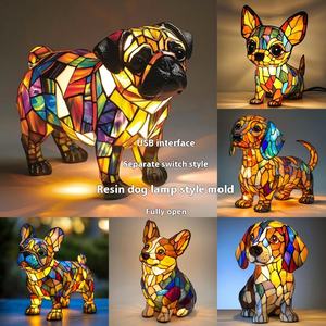 Style moderne Nouveau Chien Série Résine Ornements LED Veilleuse Art Animal Statue Creative Home Desktop Décoration - Product Image 4