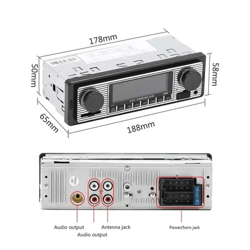 ワイヤレスカーラジオ1dinBluetoothレトロMP3マルチメディアプレーヤーAUXUSBFM再生リモコン付きヴィンテージステレオオーディオプレーヤー