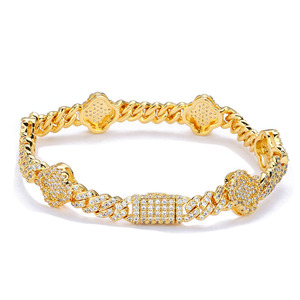 Bracelet de luxe en argent sterling S925, motif trèfle à quatre feuilles, maillons cubains, serti de moissanite et de diamants VVS, breloques florales, bijoux pour homme - Product Image 5