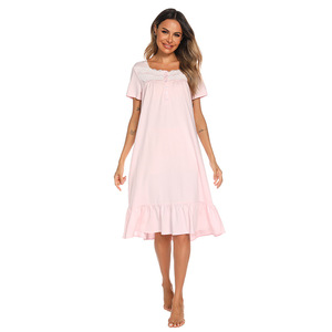 <span class=keywords><strong>Robe</strong></span> de nuit pyjama respirante pour femme, style princesse sexy en pur coton et dentelle, longueur <span class=keywords><strong>mi</strong></span>-<span class=keywords><strong>longue</strong></span>, pour l'été - Product Image 3