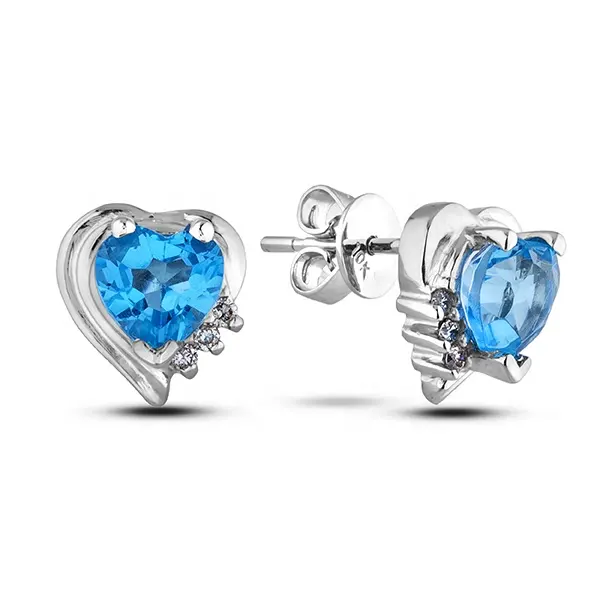 Boucle d'oreille en topaze bleue Boucle d'oreille en forme de coeur romantique en argent sterling 925