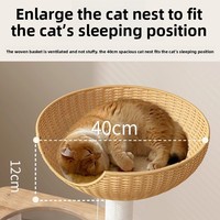 Arbre à chat et lit combinés en bois massif de style japonais OEM avec griffoir compact en sisal pour affûter les griffes et balle jouet pour chat