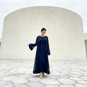 ชุดอาบายะผ้าลูกไม้โพลีเอสเตอร์พรีเมียมสำหรับสตรีมุสลิม ชุดราตรีเรียบหรู สง่างาม รับสั่งทำขายส่ง - Product Image 2