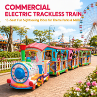 Train électrique pour enfants 13 places en promotion avec lumières LED, musique et effet de fumée, personnalisable pour usage domestique, parcs, centres commerciaux, écoles et excursions