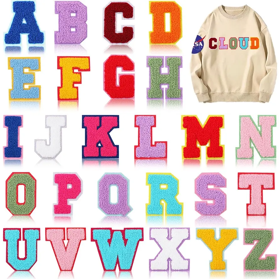 Nakış A-Z 26 alfabe şönil yamalar kendinden yapışkanlı harfler şönil harfler çıkartmalar