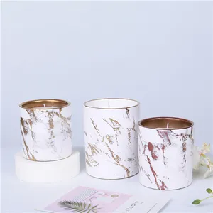 Luxury White Matte Marble Ceramic Candle Vessels Nordic Style Christmas Decor Cylinder Jars For Home Decoration