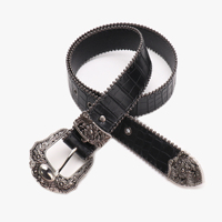Subkultur Retro Damen PU-Leder Gürtel Schwarz mit Automatikschnalle und Perlenrand – Modischer Zierriemen für Jeans und Kleider