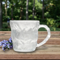Mug en verre transparent texturé givré de 280 ml. Motif nuageux et poignée incurvée. Idéal pour les boissons chaudes/froides.