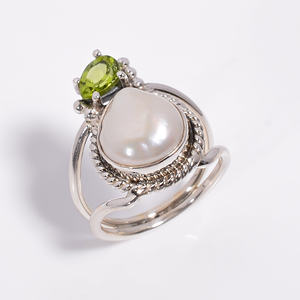 Hecho a mano 925 plata esterlina anillo fino Perla Barroca y aguamarina natural piedra preciosa hermosa joyería exportador - Product Image 2