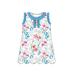Vestido de Verano para Niña GSD3917, Estampado de Flores Rosas, Sin Mangas, Hasta la Rodilla, Algodón y Spandex, con Volantes, Venta al Por Mayor - Product Image 4