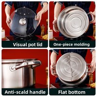 Casserole double face en acier inoxydable 304 pour usage domestique, compatible avec les plaques à induction, base épaissie avec couvercle en verre
