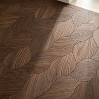 Parquet en noyer noir de forme artistique, motif feuille unique, parquet contrecollé pour projets résidentiels et hôteliers