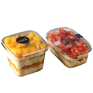 Vente en gros de gobelets en plastique transparent PET carrés de 300 ml/400 ml, boîte à gâteaux, boîte à dessert, gobelets à fruits, contenants pour glaces avec couvercle - Product Image 1